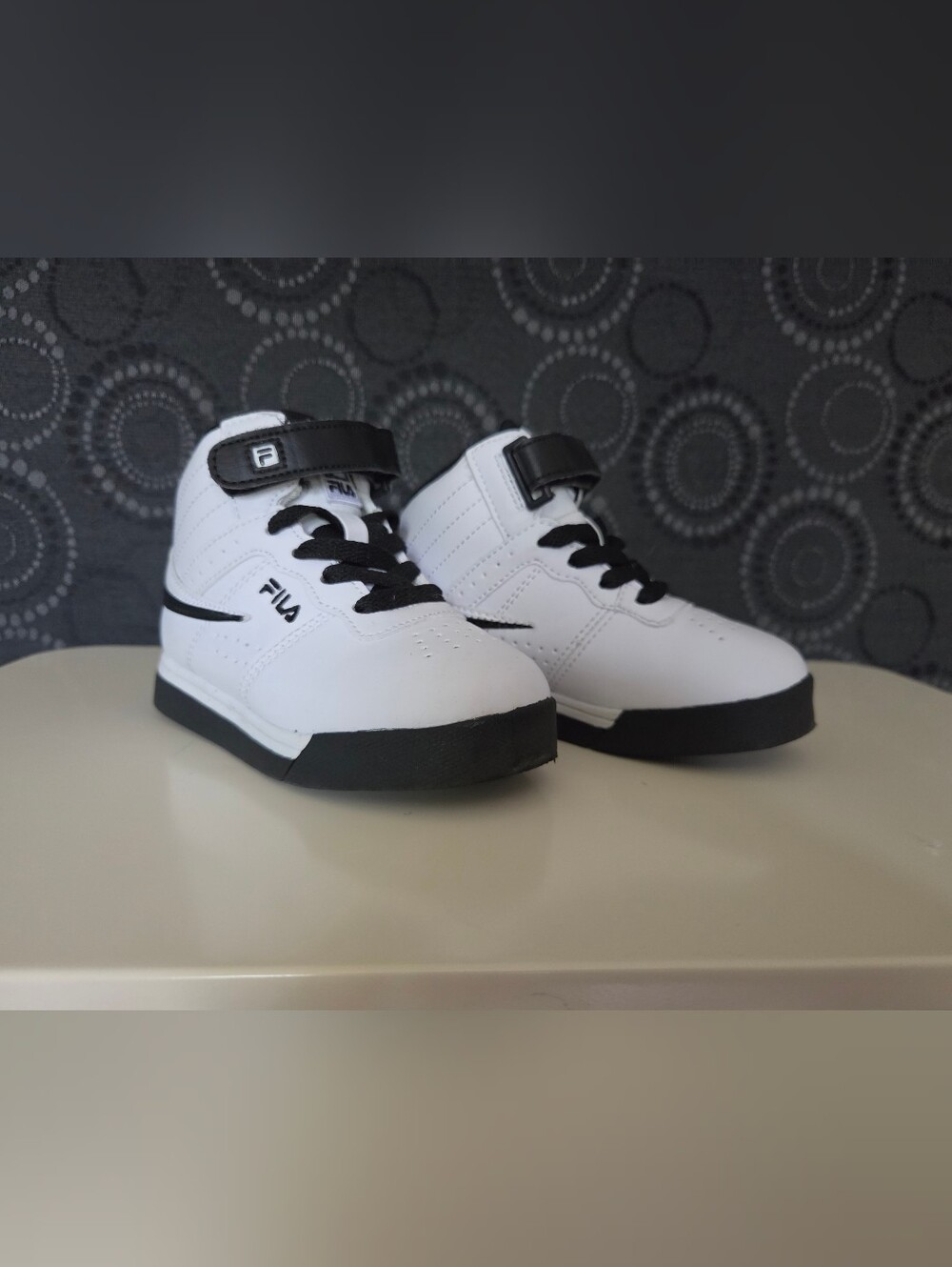 Fila Kids White and Black High-Top Sneakers
